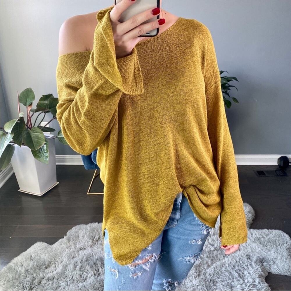 Women's Off-Shoulder Mustard Sweater Size Medium